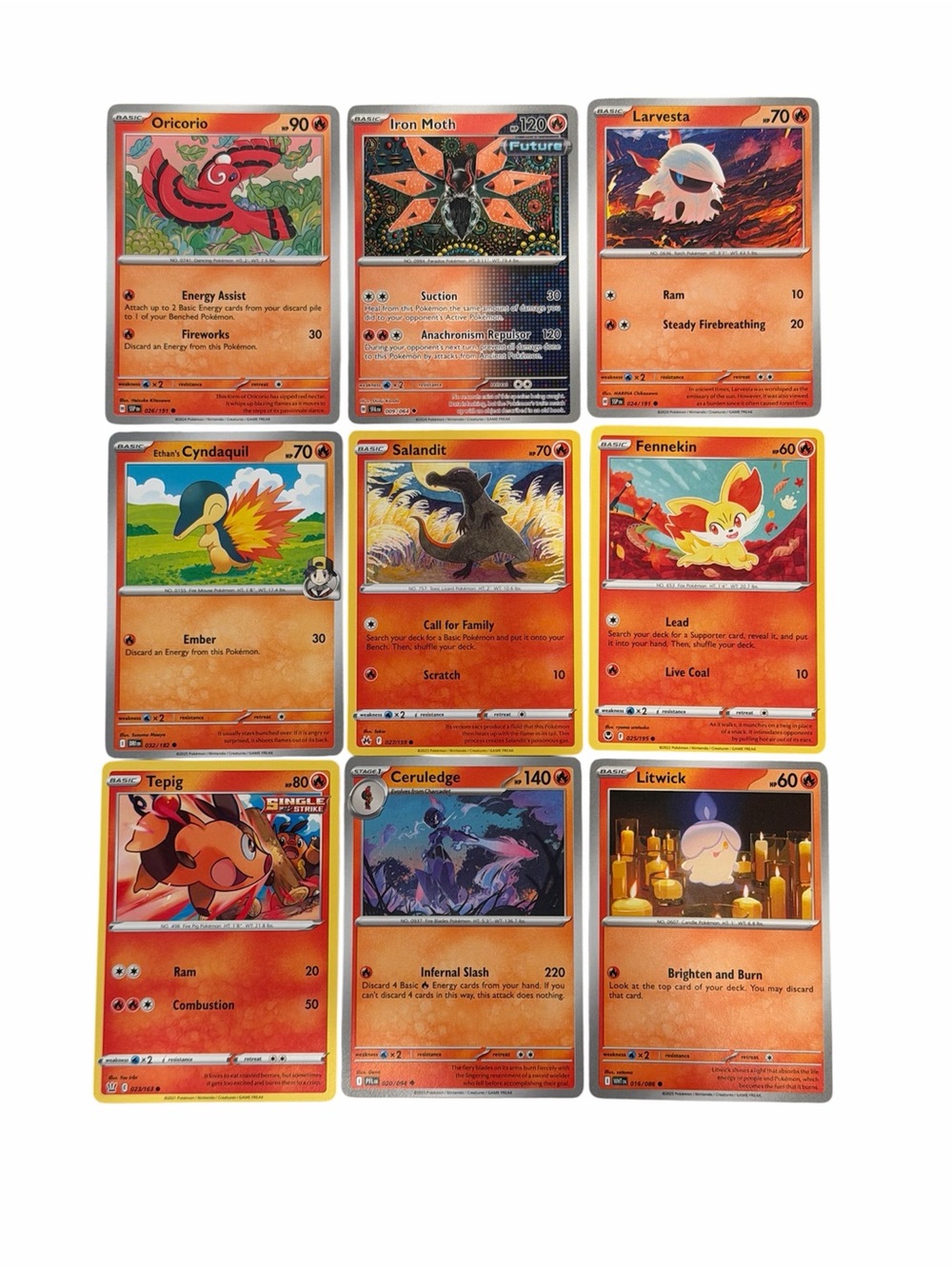 Lot of 9 fire type Pokemon trading cards - Bundle and Save